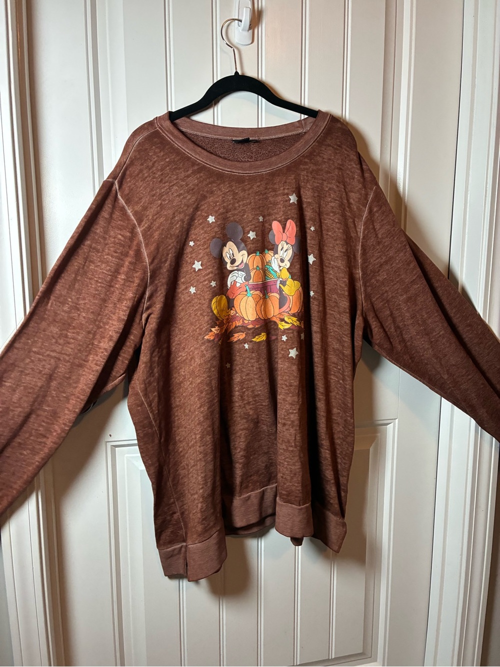 Disney Brown Crewneck Sweatshirt with Mickey & Minnie Pumpkin Graphic